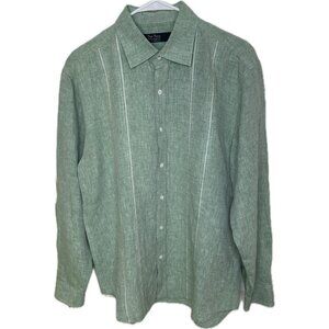 Nat Nast Long Sleeve Button Up Shirt Luxury Original 100% Linen Green Mens M